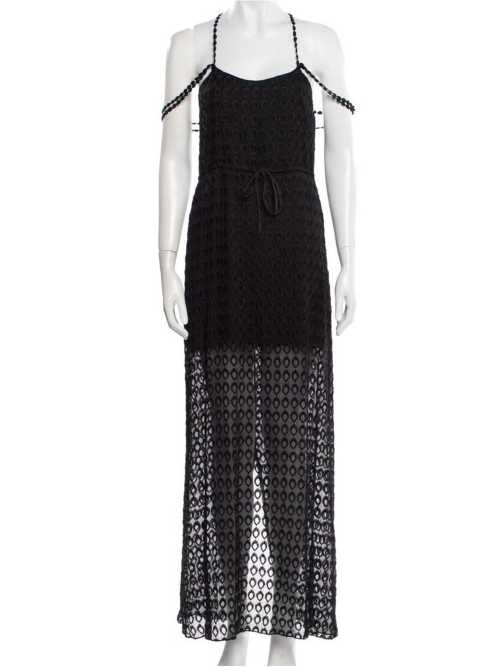 For Love & Lemons Black Silk Crochet Mesh Maxi Dress XS Rare Open Back Boho Luxe - Picture 2 of 4